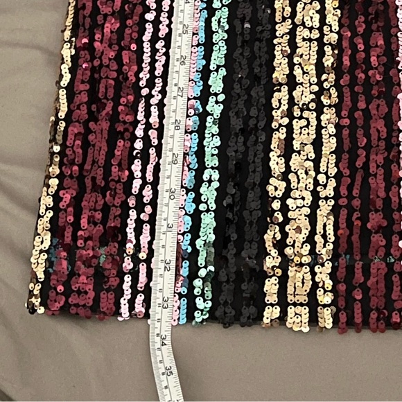 Black Firework Wonders Multi Color Striped Sequin Shift Dress, fully lined, NWT - Picture 3 of 10